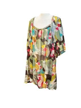 CZ Swim Cover Up Flutter Sleeves Sequins Sheer Abstract New with Tags Plus Sz 3X